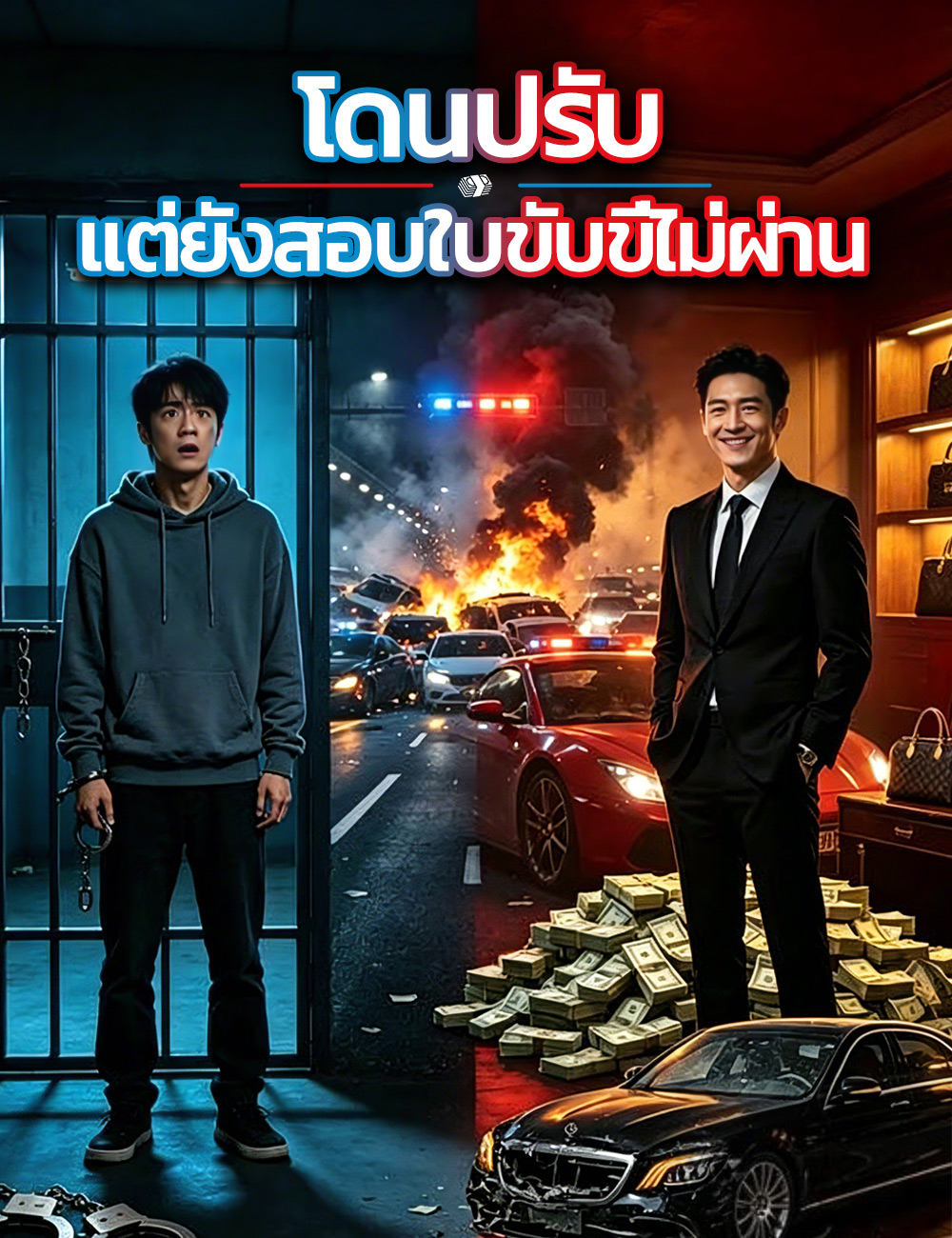 โปสเตอร์ โดนปรับ  แต่ยังสอบใบขับขี่ไม่ผ่าน
